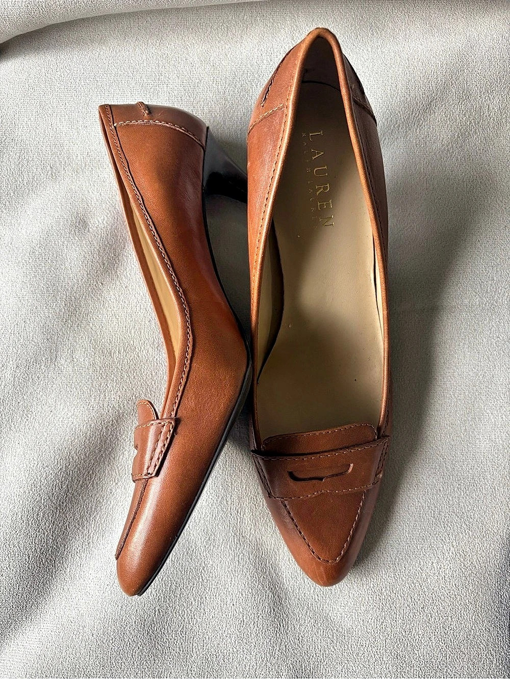 Vintage Lauren Ralph Lauren Brown Penny Loafer Heels 7.5 - Picture 4 of 12